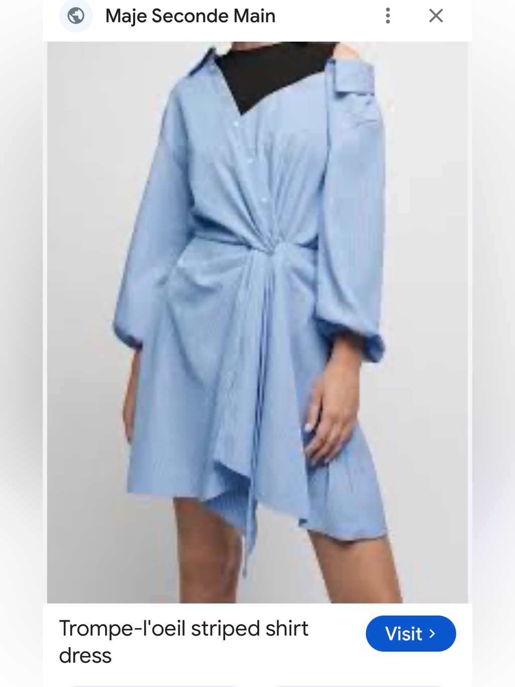 Maje Light Blue Striped Twist-Front Mini Dress
